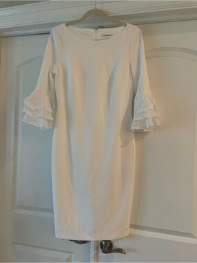 Calvin Klein White Tiered Ruffle Sleeve Sheath Dress